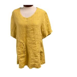 Transparente Linen Top Size Large XL Yellow Tunic Lagenlook Casual Minimalist